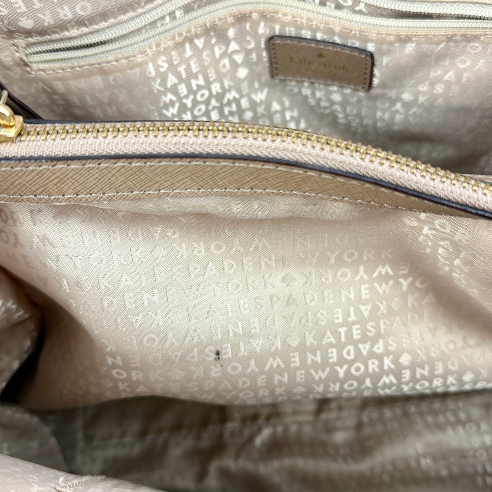Kate Spade New York Saffiano Leather Tote Bag Taupe Tan Gold Hardware - Picture 8 of 15